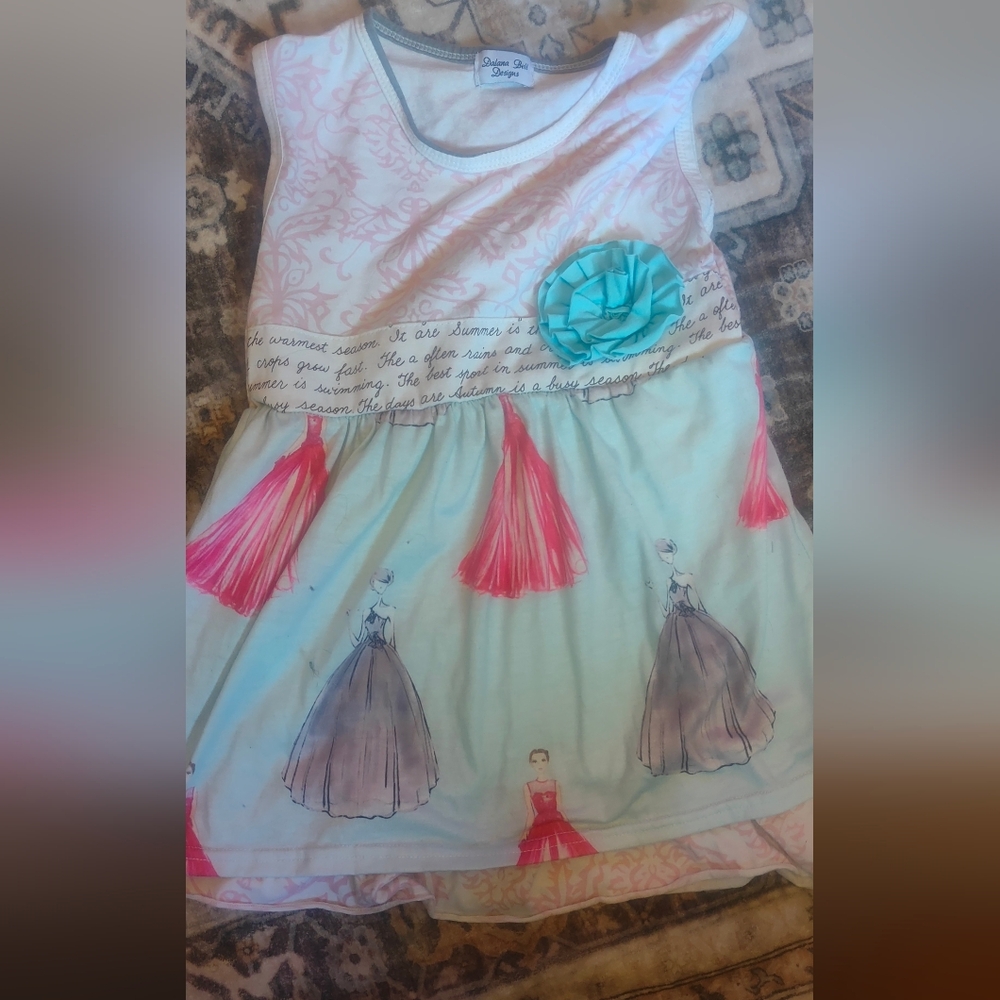 Girls' Mint & Pink Dress with Turquoise Rosette